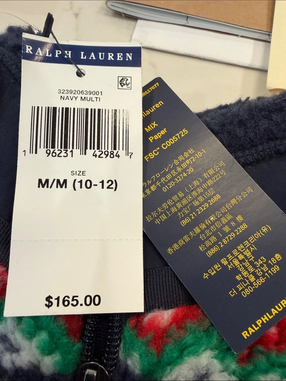POLO Ralph Lauren Navy Sherpa Zip-Up Jacket with Multicolor Fair Isle Yoke
